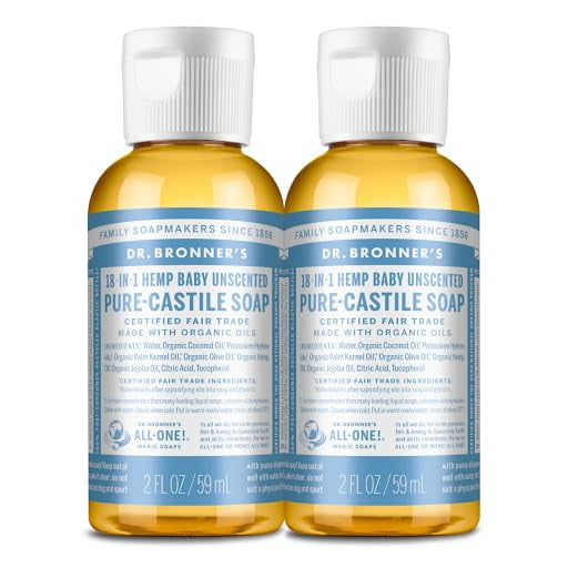 Jabón líquido Dr. Bronner's Pure-Castile Baby sin perfume, 60 ml, paquete de 2