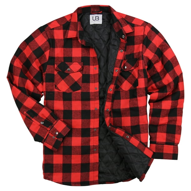 Men S Insulated Quilted Lined Flannel Shirt Jacket Red Black Xxx