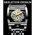 thumbnail image 3 of Men's Luxury Hollow Skeleton Watch Retro Gorgeous Gear Carving Design Rectangle Tonneau Large Dial Leather Belt & Stainless Steel Band Quartz Wristwatch Not Mechanical Watches, 3 of 6