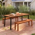 thumbnail image 4 of Patiojoy 2Pcs Outdoor Solid Wood Bench Backless Dining Bench w/ Slatted Seat, 4 of 9