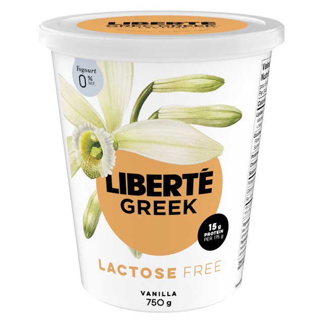Liberte Yogourt Grec 0 % Sans Lactose, Vanille, Riche en Protéines 750g