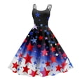 thumbnail image 4 of SAATLERI July 4th Dresses for Women Star Stripes Print Spaghetti Strap Flag Dress A Line Sleeveless Dressy Punk Party Dress, 4 of 5