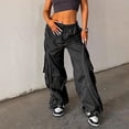 thumbnail image 2 of Womens Parachute Pants Wide Leg Drawstring Low Waist Side Striped Baggy Cargo Pants Casual Fashion Streetwear Joggers, 2 of 9