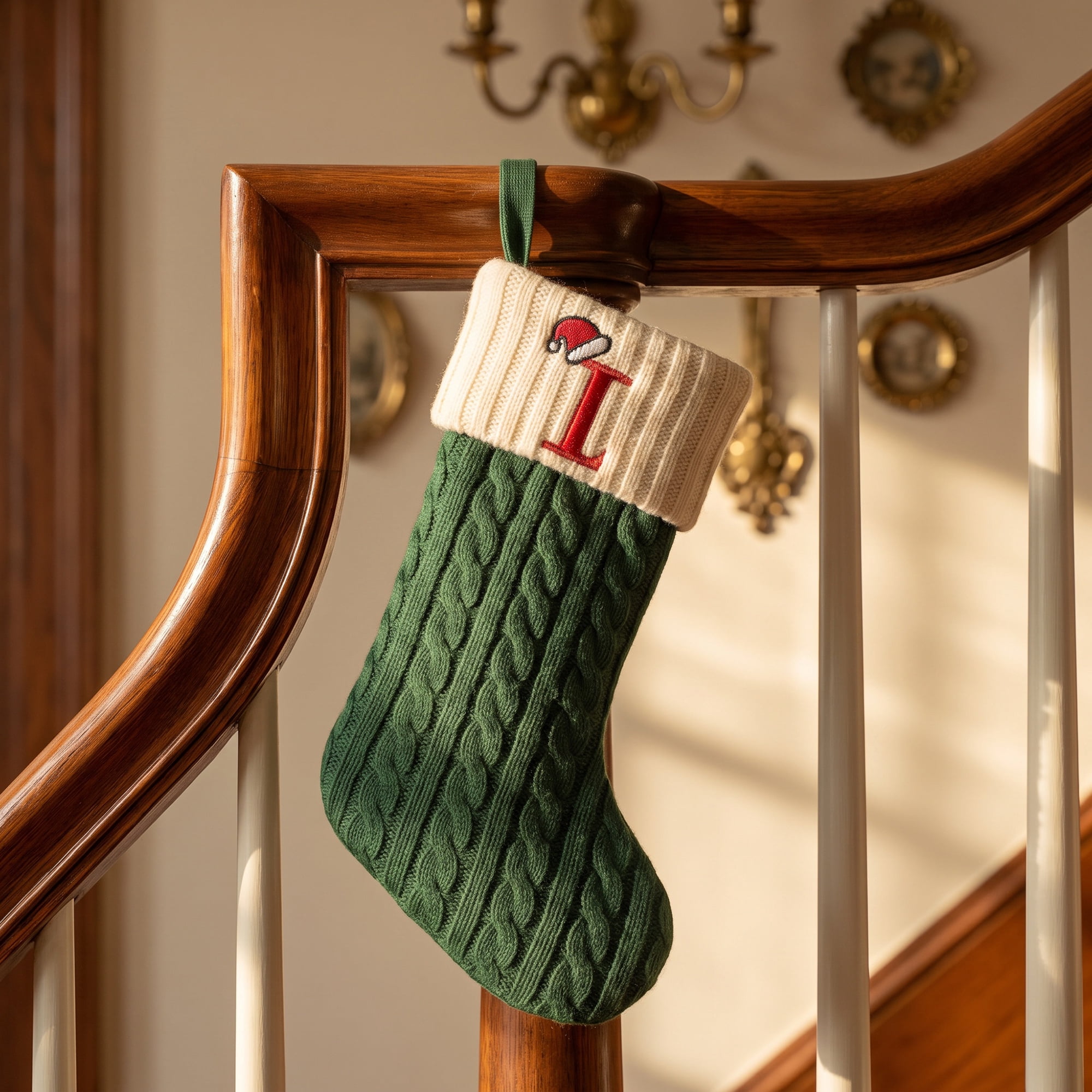 Unique Bargains Christmas Luxury Grand Hearth Accent Stocking Green Letter I 8"