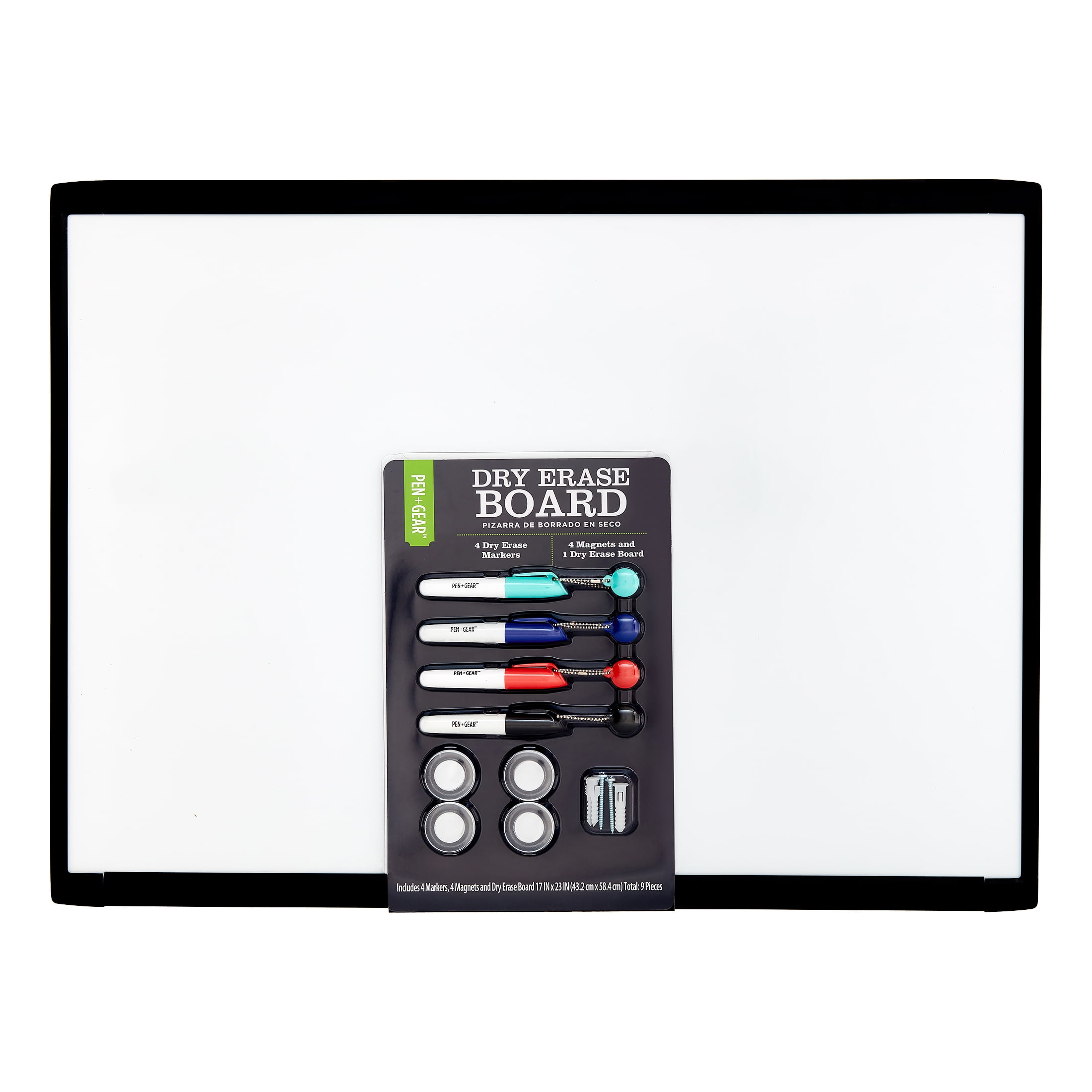 Pen + Gear Dry Erase Board, 17" x 23", Black Plastic Frame