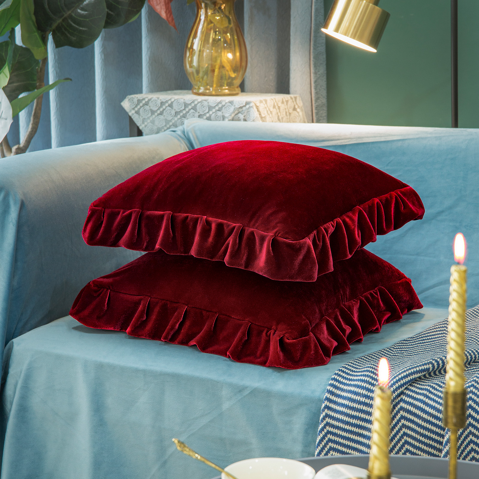 Glory Season Throw Pillow Cover Soft Decorative Square Cushion Case for Sofa Couch Pack of 2,18x18in,Ruby Red