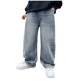 thumbnail image 2 of Dakiuu Boys Jeans Baggy Straight Leg Elastic Waist Loose Wide Leg Vintage Denim Pants Fashion Loose Fit Trousers Streetwear with Pockets 5-16 Years Blue 13-14 Years (110), 2 of 7