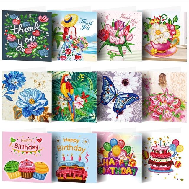 Royalbelle 12pcs Handmade Festival Greeting Cards Diamond Drawing Birthday Thanksgiving Cards Gift For Kids
