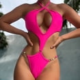 thumbnail image 2 of Conjunto de ropa de baño de Color sólido con cintura Halter calada y cómoda para mujer OAVQHLG3B Store lin121212, 2 of 4