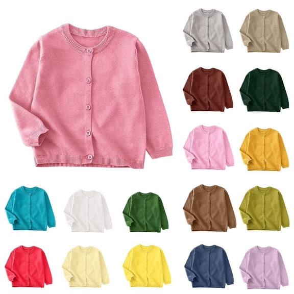 Girls Cardigan Sweater School Uniforms Toddler Boys Long Sleeve Button Down Lightweight Knit Sweaters Tops Hot Pink, Size 7T