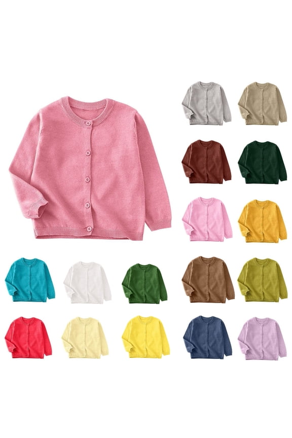 Girls Cardigan Sweater School Uniforms Toddler Boys Long Sleeve Button Down Lightweight Knit Sweaters Tops Hot Pink, Size 7T