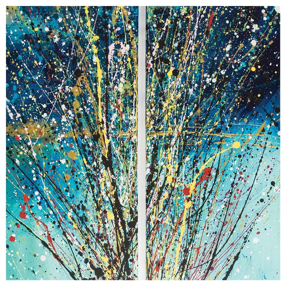 Split Splatter Design by Artist Sarah Wahl - 14"x14" Canvas Artwork - Multi-Color 20 x 30