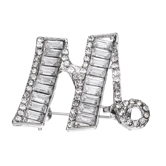 Letters Brooch Pins, Letter W Initial Rhinestone Brooch Metal Broaches Pins for Women Men Breastpin Gifts Jewelry, Silver