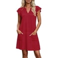 thumbnail image 2 of Aimik Womens V Neck Ruffle Sleeve Shift Dress Loose Fit Flowy Mini Casual Dresses with Pockets for Summer Beach Travel, 2 of 6