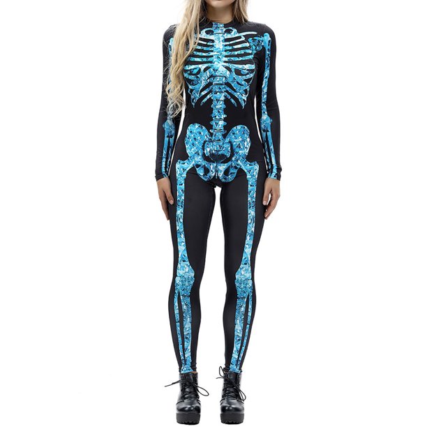 Listenwind Halloween Costume Skull Skeleton Jumpsuit for Women Children