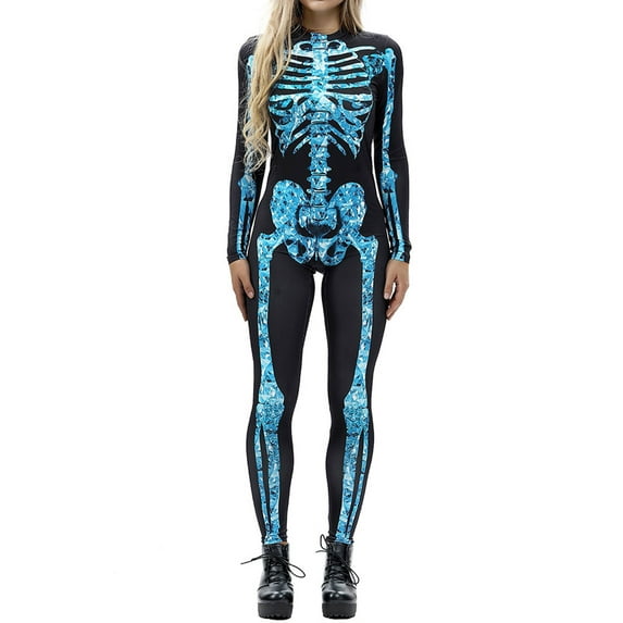 Family Matching Halloween Party Jumpsuit Long Sleeve Skeleton Print Parent-Child One-Piece Bodysuit