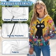 thumbnail image 6 of chaqlin Girls Cat Hoodies Size 14-16 Kids Zip Up Hooded Jacket Flower Long Sleeve Hooded Sweatshirt Lightweight Loose Drop Shoulder Cardigan with Pocket, 6 of 7