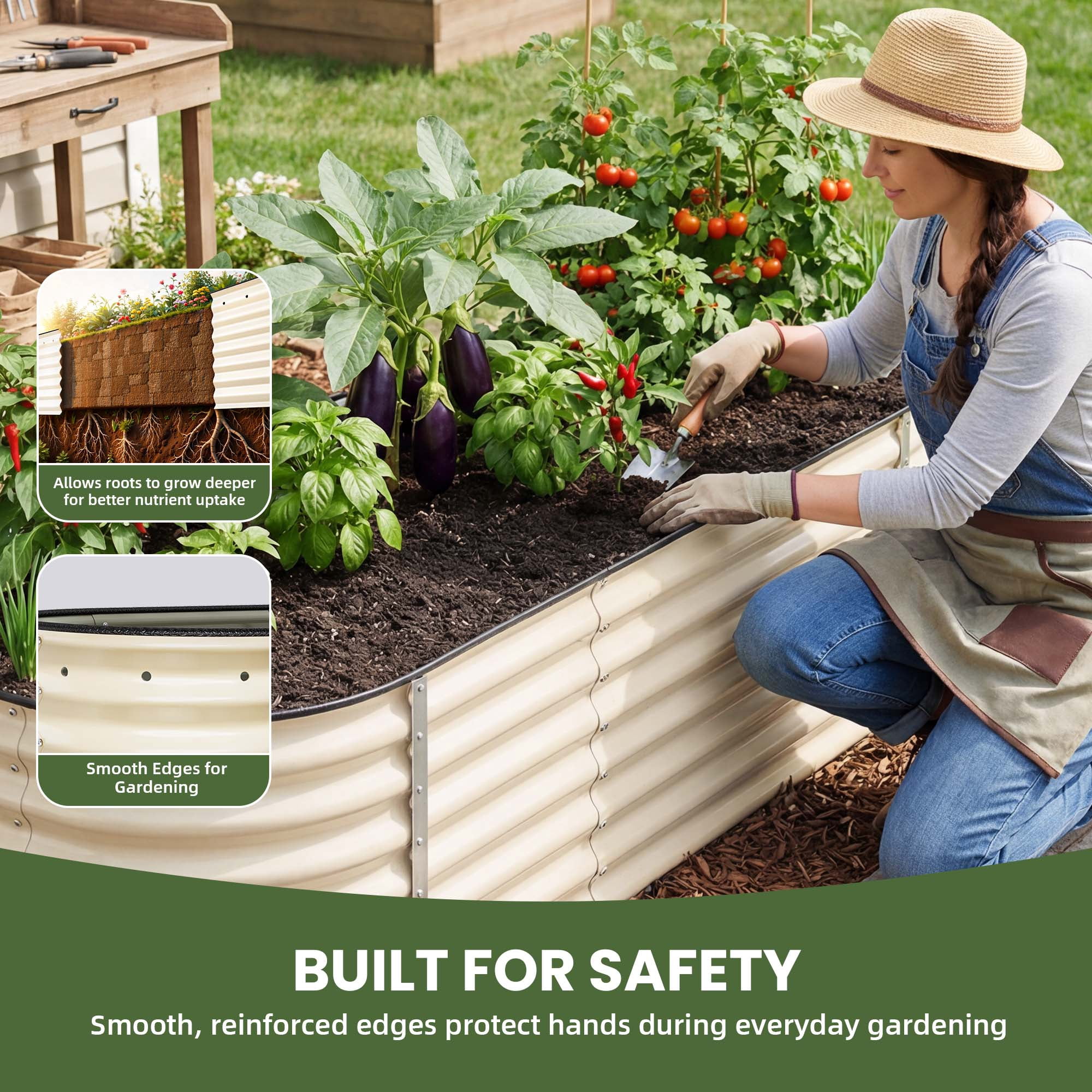 Uforic 9 in 1 Large Outdoor Raised Garden Bed Kit,8 ftx2ft Galvanized Metal Patio Planter Box with Safety Rubber & Gloves, for Vegetables Flowers,White