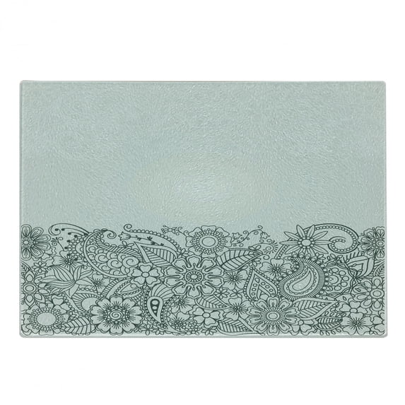 Folk Cutting Board, South Body Paint Design Floral Arrangement with Various Wildflowers and Leaves, Decorative Tempered Glass Cutting and Serving Board, Small Size, White Green, by Ambesonne