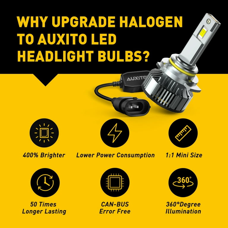 AUXITO 9012 HIR2 LED Headlight Bulb,120W 24000 Lumens, 700% Brighter, 6500K  Cool White, Replace hi/lo Beam Halogen, Pack of 2 