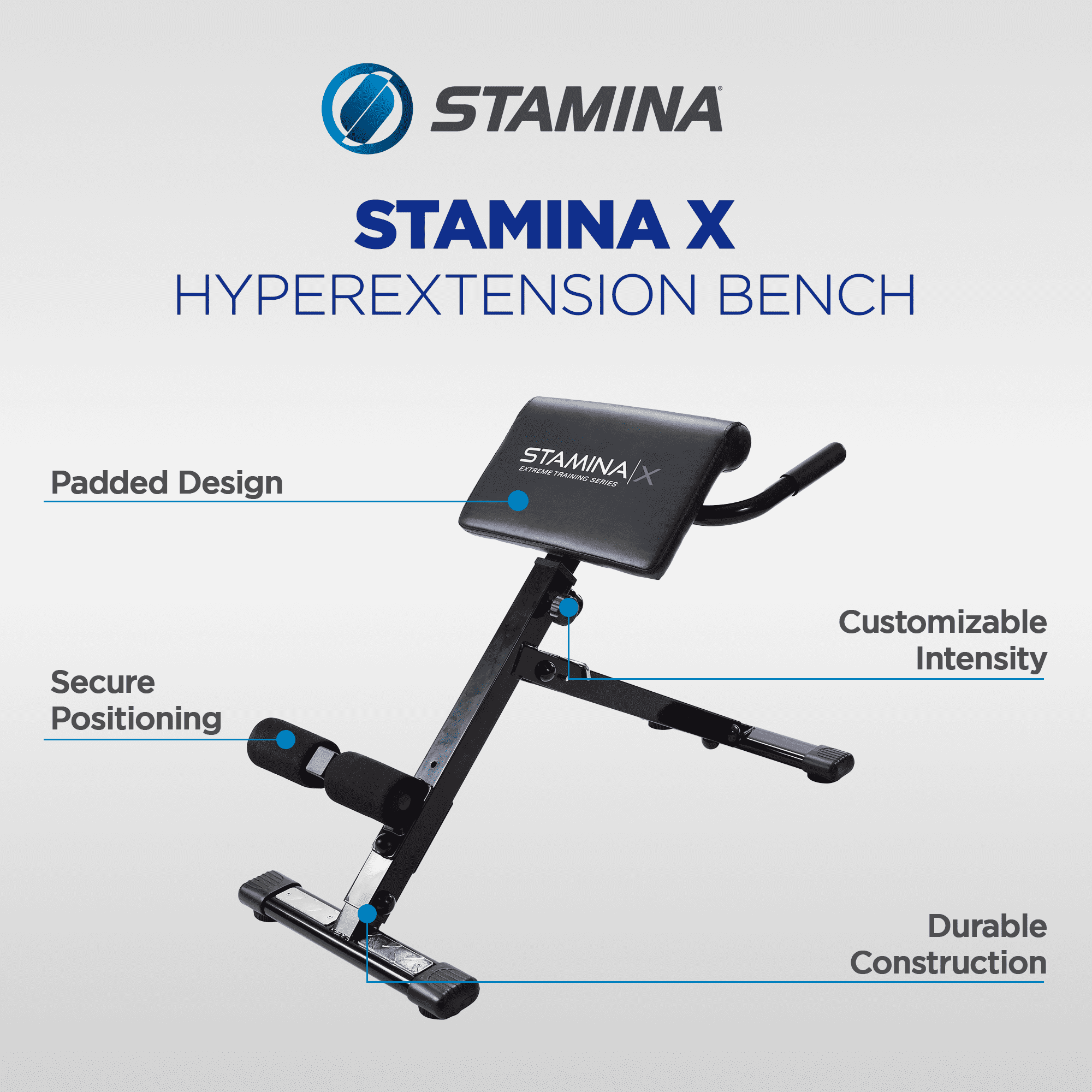 Stamina X Adjustable Ab, Back, & Core, Exercise Hyperextension Bench, Black