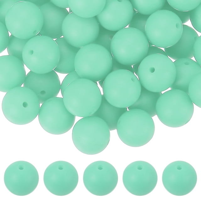 Uxcell 60 Pcs Cuentas de Silicona, Cuentas Redondas Focales de 15mm Color Caramelo a Granel para Llaveros Pulseras Collares Suministros de Manualidades DIY, Verde Menta