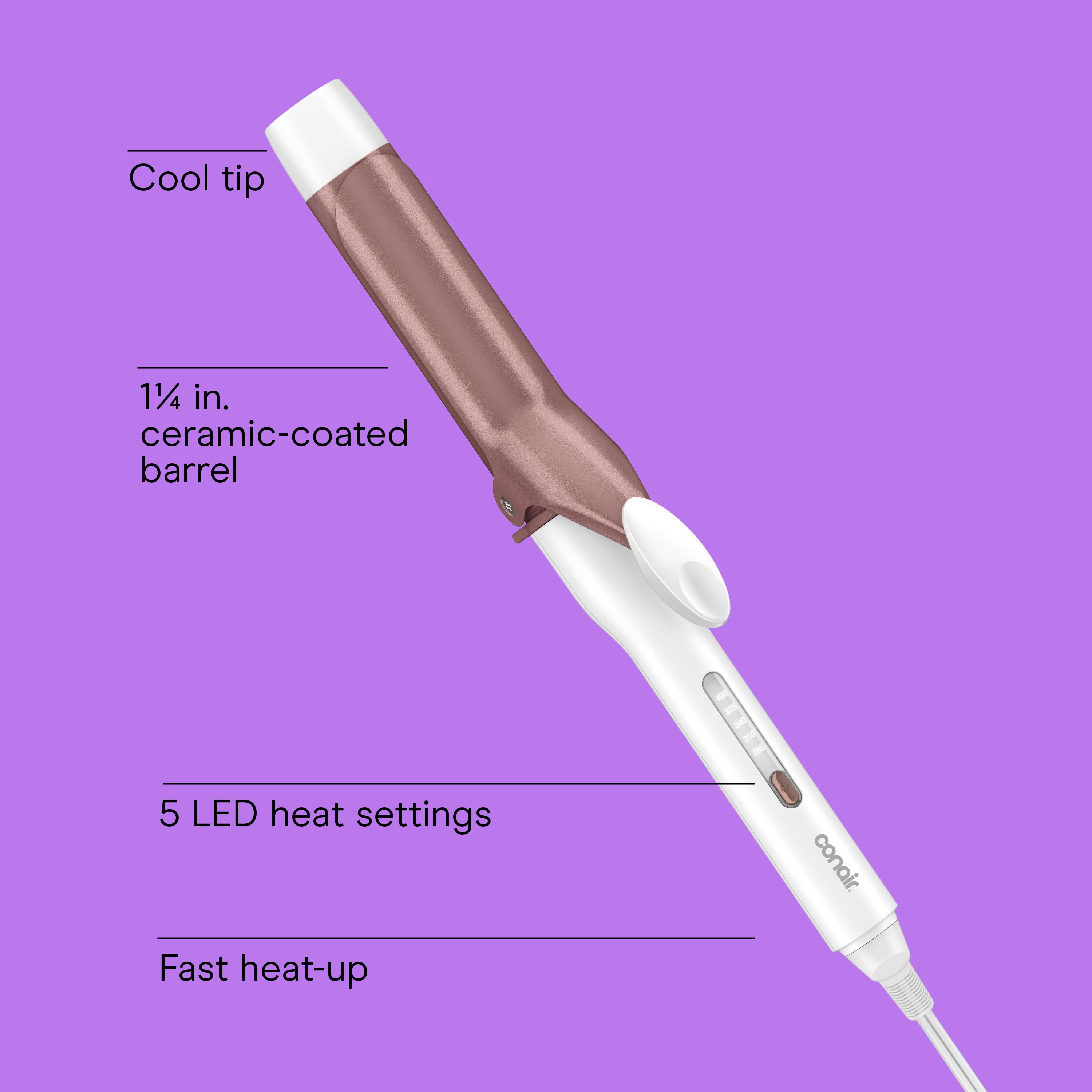 Conair Double Ceramic Curling Iron, 1-1/4" Barrel, 5 LED Heat Settings, Rose Gold, 1 Count