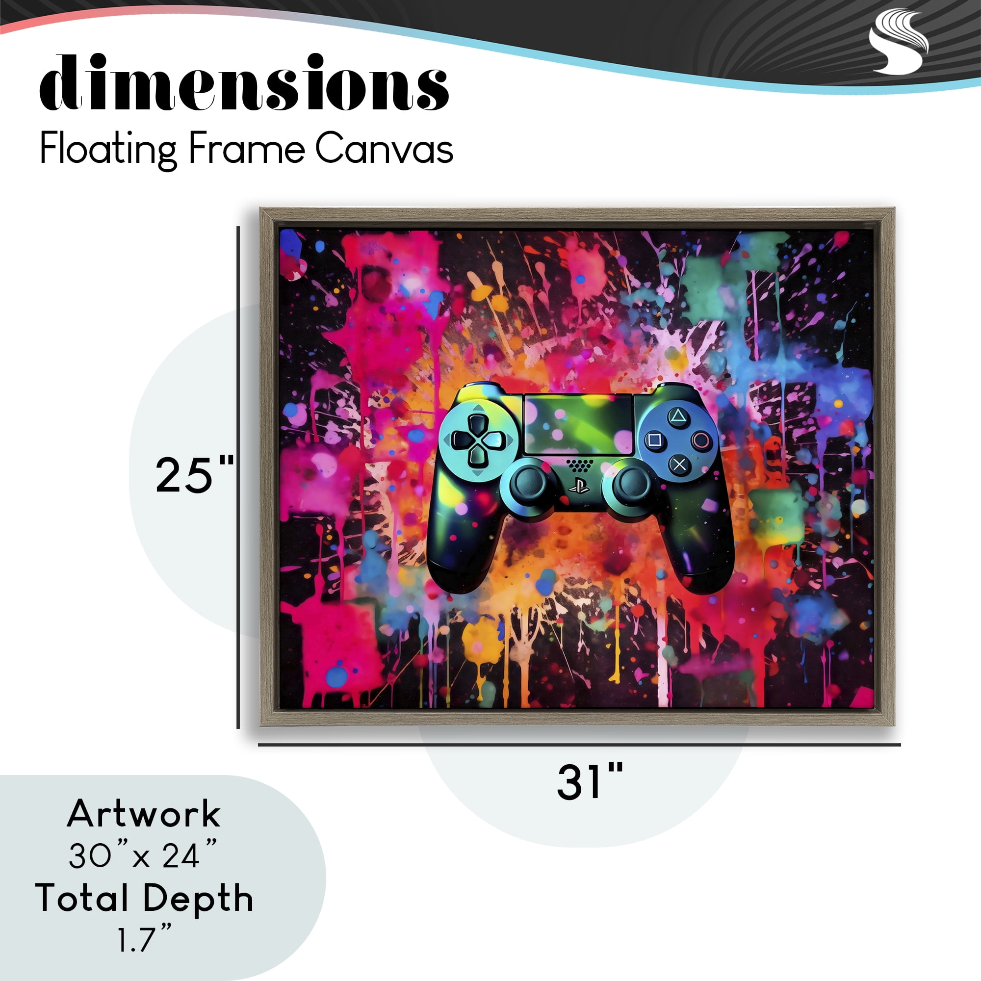 Stupell Industries Vibrant Gamepad Burst Brown Framed Floater Canvas Wall Art, design by Creative Studio
