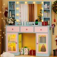 thumbnail image 2 of Ktaxon Makeup Vanity with Lighted Mirror, Vanity Table with Glass Table Top and Charging Station for Bedroom, Blue, 2 of 9