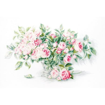 UPC: 4840746021916 | Counted Cross-Stitch Kit Bouquet Of Pink Roses BL22866L Needlework Easy Small Flowers By Luca-S Green