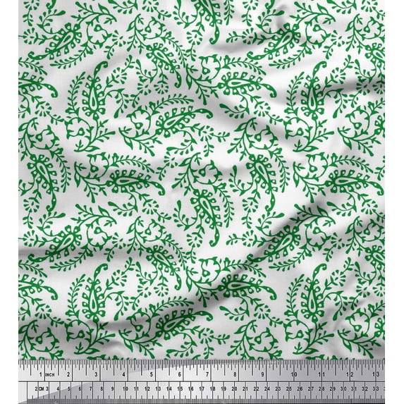 Soimoi Cotton Poplin Fabric Leaves & Paisley Block Printed Craft Fabric by The Yard 56 Inch Wide