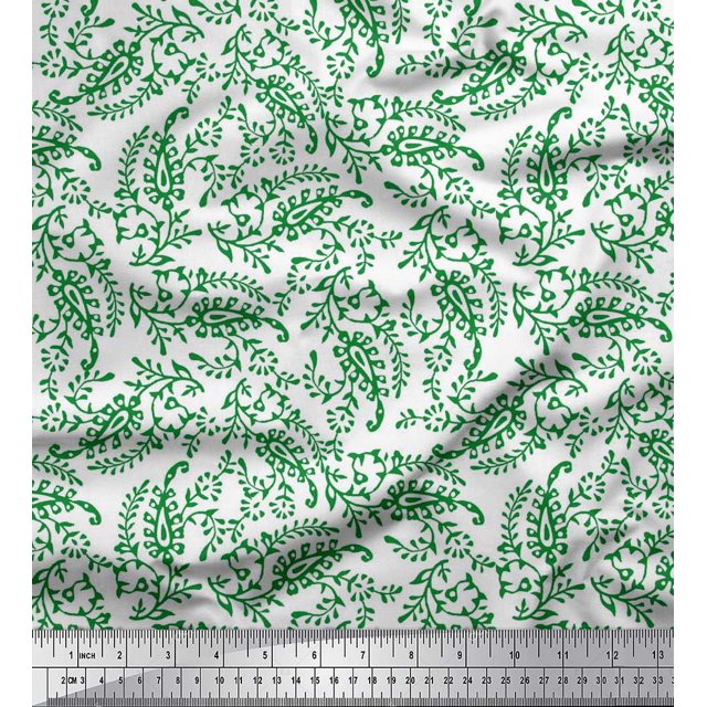 Soimoi Rayon Fabric Leaves & Paisley Block Print Sewing Fabric Yard 42 Inch Wide