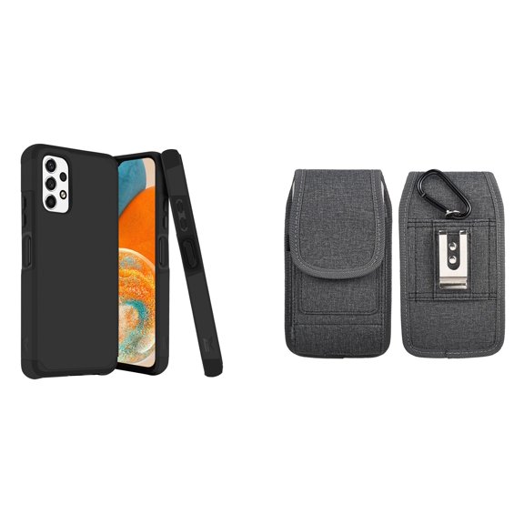 MK Armor Case for Samsung Galaxy A23 5G and Belt Holster Pouch (Black/Gray)