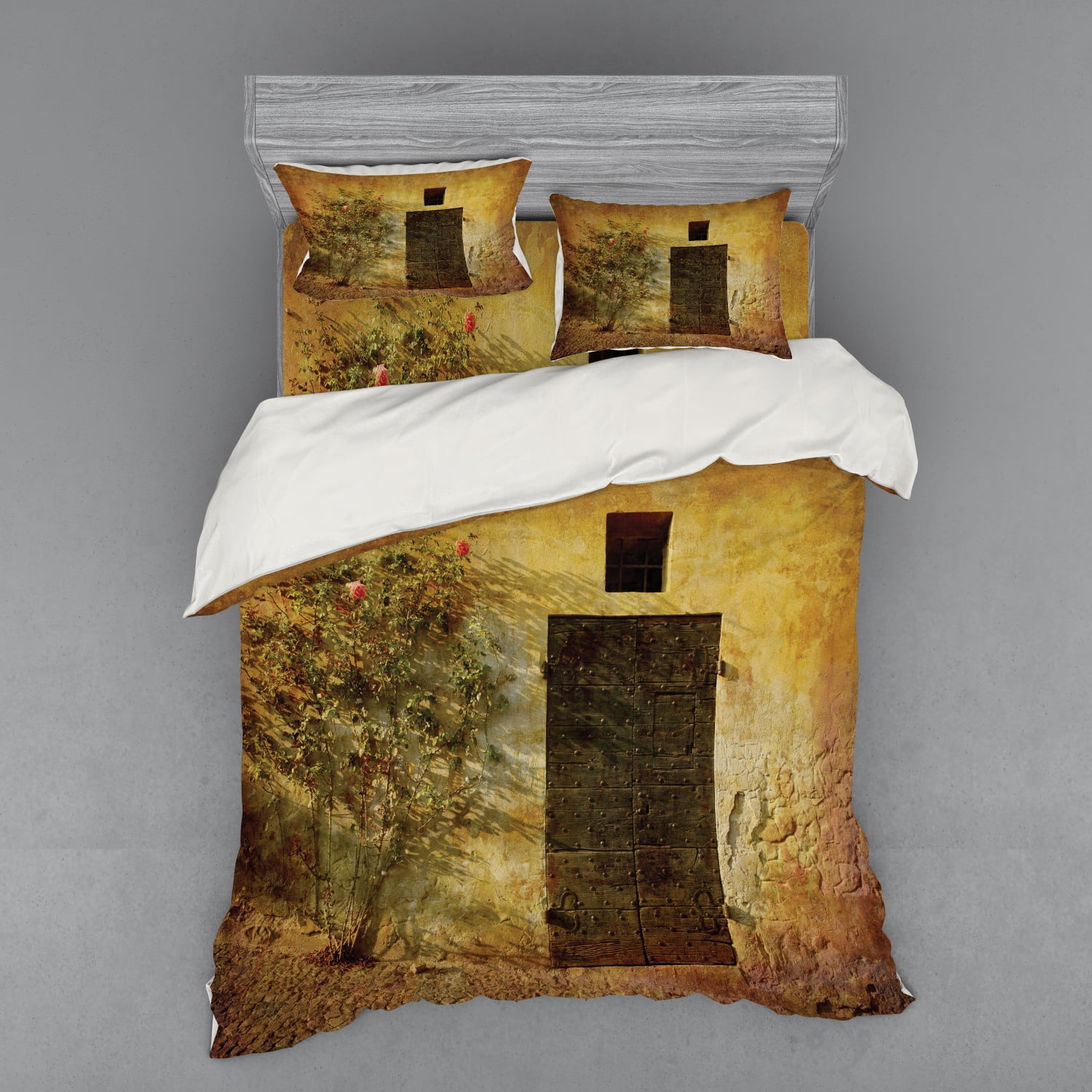 Rustic Duvet Cover Set, Historical Italian Door of Stone House