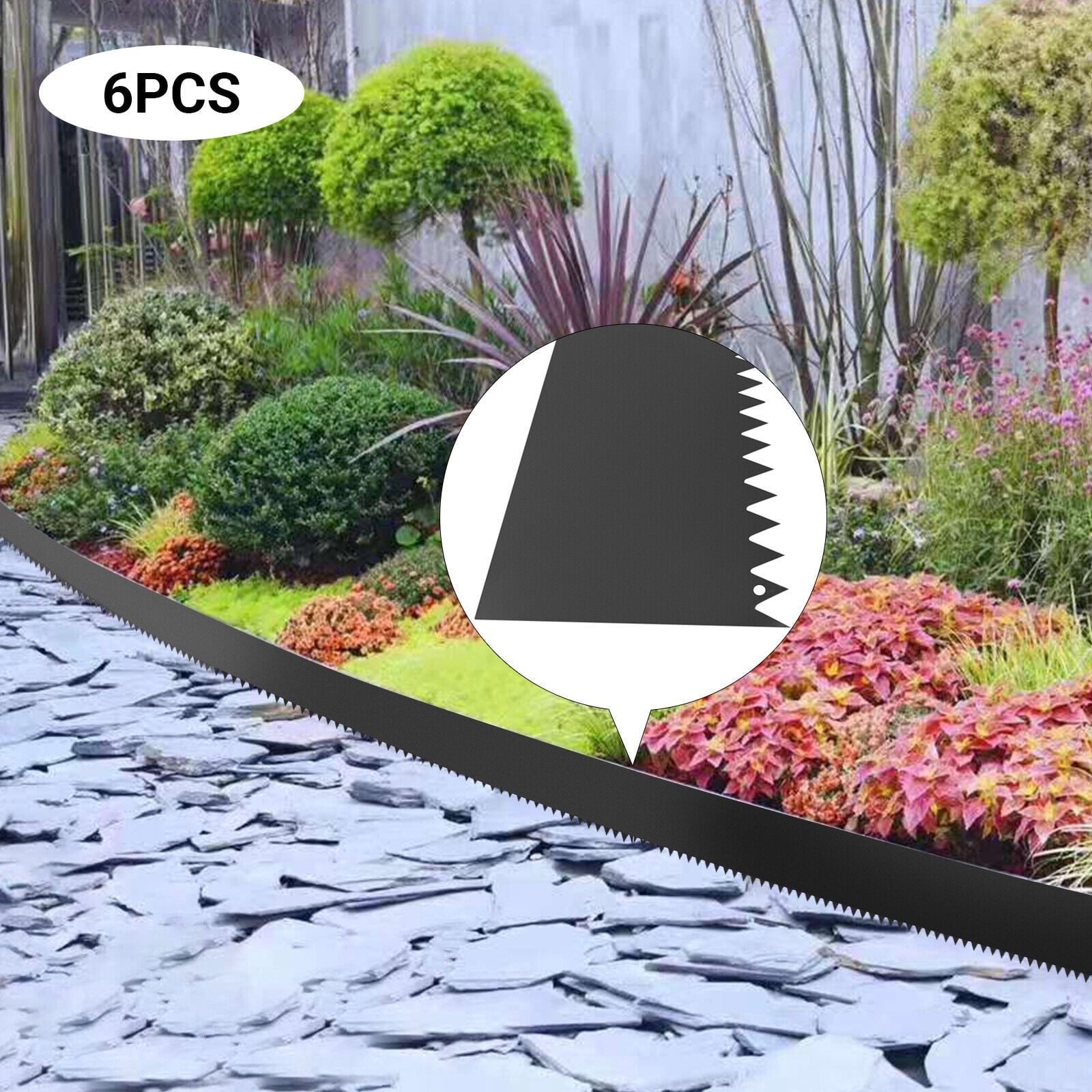 Fichiouy 6Pcs 20 ft Landscape Edging Garden Black Border Heavy Duty Steel Lawn Metal Border Decorative Garden Fence