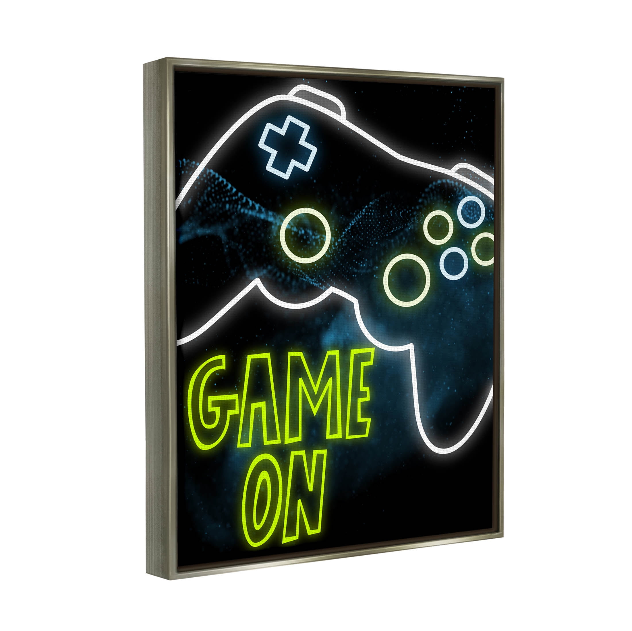 Stupell Industries Game On Neon Controller Graphic Art Luster Gray Floating Framed Canvas Print Wall Art, Design by Marcus Prime
