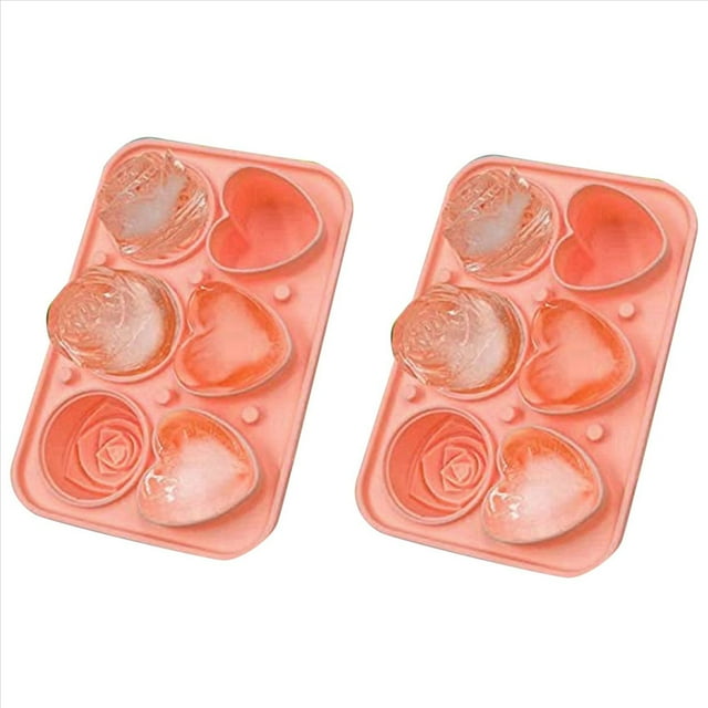 2X Molde para Cubitos de Hielo de Rosas, Bandeja para Cubitos de Hielo en Forma de CorazóN, Molde de Silicona para Hacer Bolas de Hielo para CóCteles de Whisky, Bebidas, Rosa