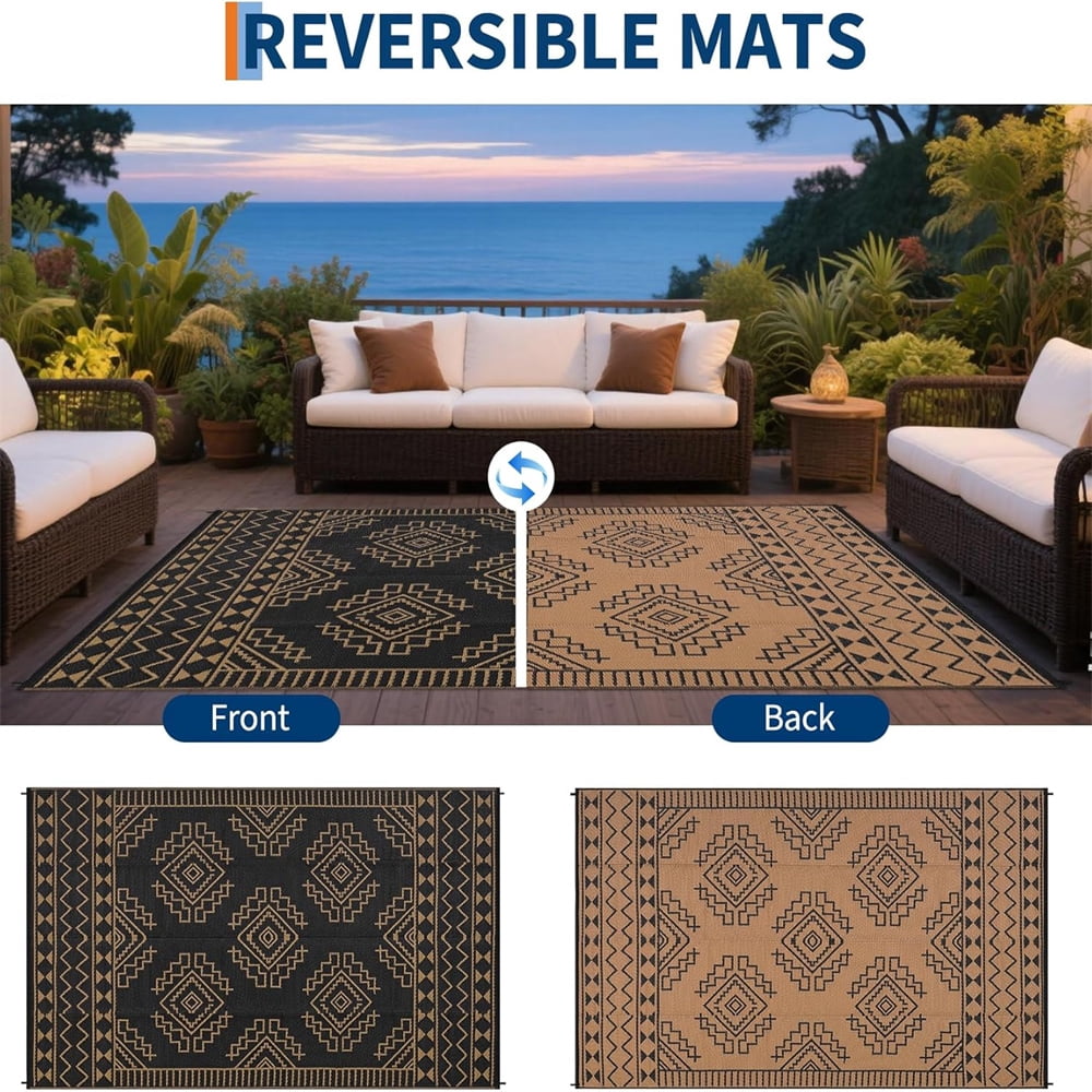 Outdoor Rug for Patio Waterproof 8×10ft/9×12ft/9×18ft Outdoor Reversible Plastic Straw Rug Large RV Mat Outside Camping Carpet for Deck Backyard Balcony Picnic Garden Picnic