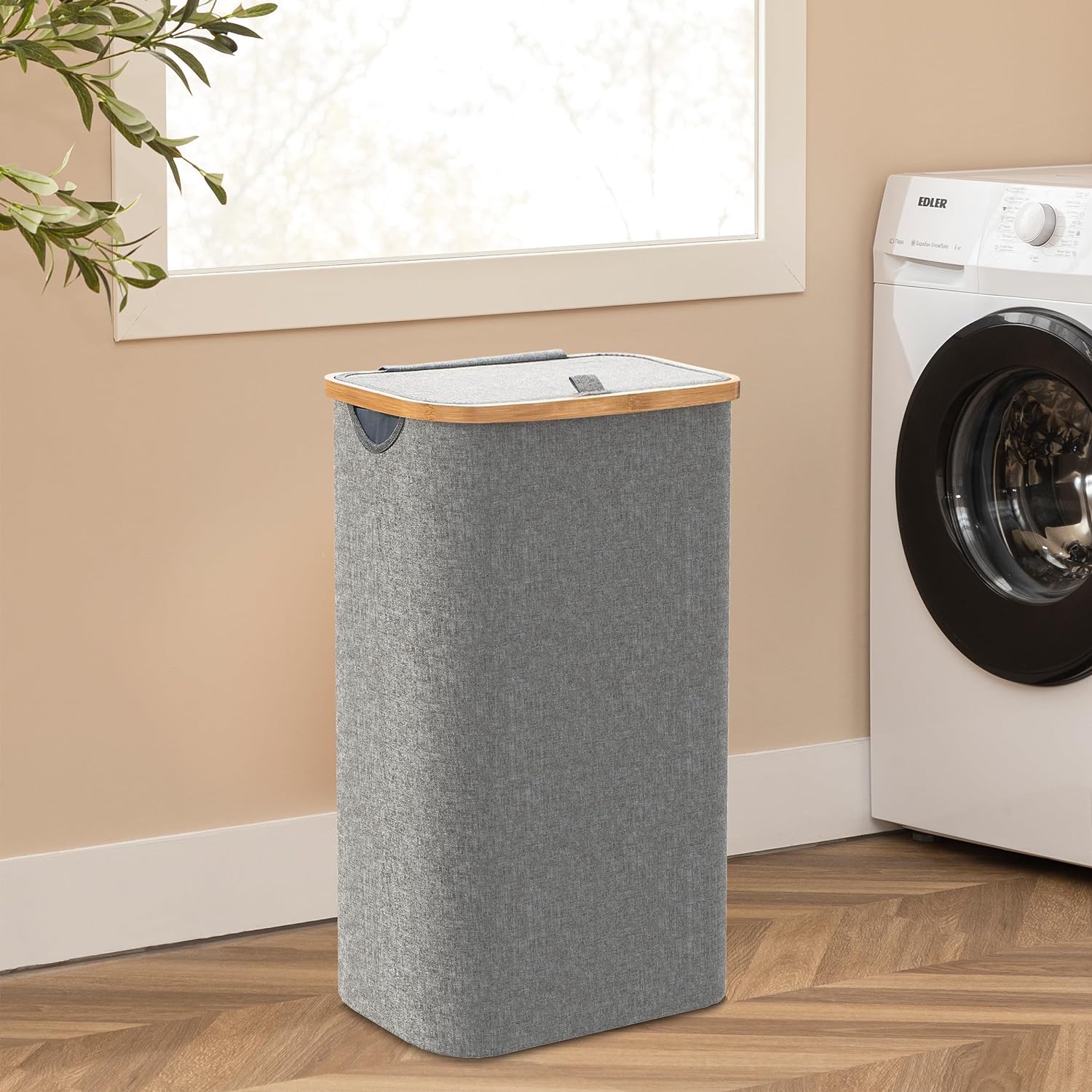 HBlife 110L Laundry Hamper with Lid and Removable Inner Bag, Gray, 2-Bag
