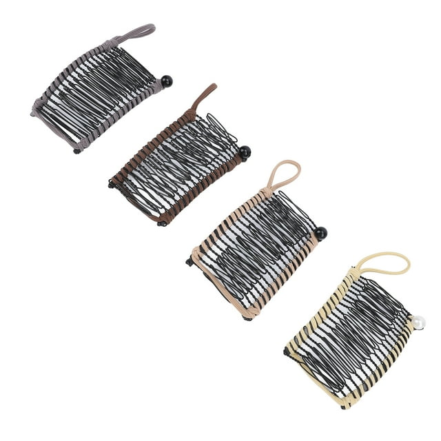Peine Remachador Con Pinzas Para El Cabello, Sin Arrugas, Vintage, Marrón Claro, Gris, Amarillo, Marrón Oscuro, Peine Remachador Elástico, 4 Piezas, 20 Dientes Para Cola De
