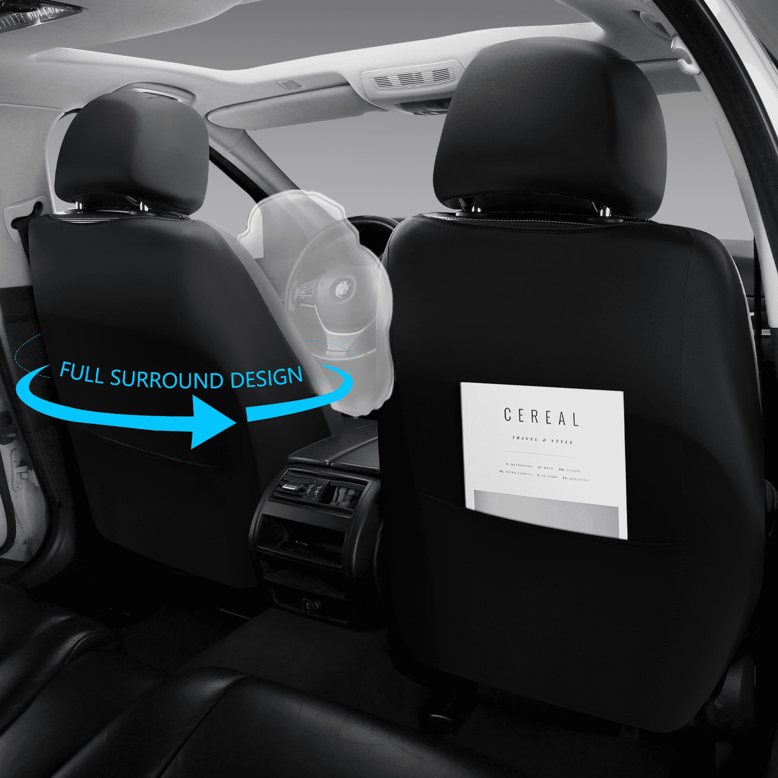 NS YOLO Premium Leather Car Seat Covers Front, Universal Fit for Cars, Trucks & SUVs, Waterproof Car Seat Cushion, Front Seat Protector, Black