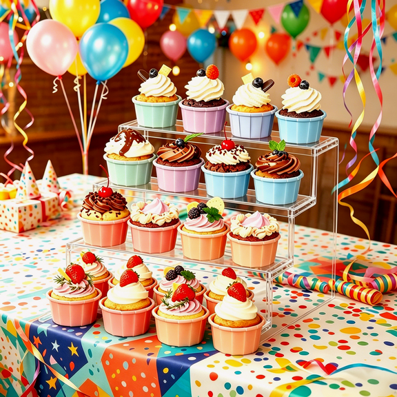 Cupcake Tier Stand, 12" Dessert Stand, Cupcake Display Stand for Party, Plastic Treat Stand