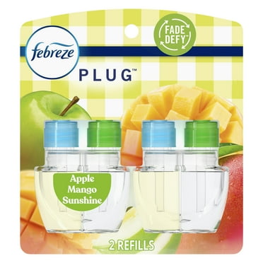 Febreze Plug In Air Freshener, Odor-Fighting Scented Oil Refill, Apple Mango Sunshine, 2 Refills