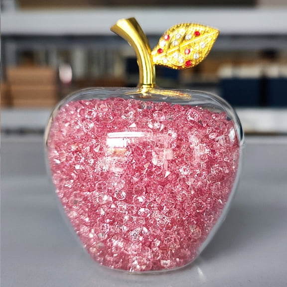60mm Crystal Apple Figurine Paperweight, Glass Apple Collectible with Ornament for Home Table Decor Christmas,Pink