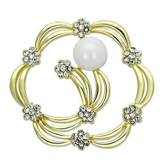 Alamode LO2810 Women Flash Gold White Metal Brooches with Synthetic in White