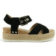 thumbnail image 1 of SODA WOMEN WEDGE SANDALS OPEN TOE ANKLE STRAP FLATFORM ESPADRILLES TRIM PLATFORM FORTUNA-S Black 9, 1 of 5