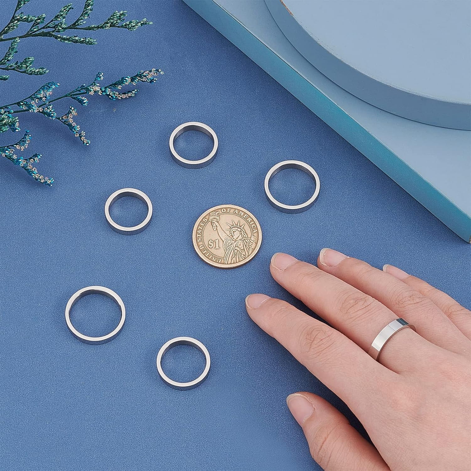 PH PandaHall 6Pcs Rvs Gegroefde Ring Core Blanks 17-22Mm Gouden Ronde Vinger Ring Voor Inlay Sieraden Maken
