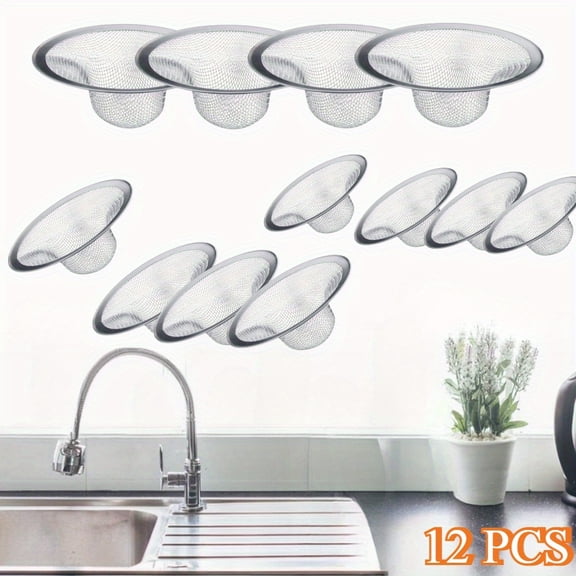 12 Pieces Mesh Sink Strainer, Stainless Steel Slop Basket Filter Trap, Metal Kitchen Drain Strainer, Hair Basket Drain - Fits Most Kitchen Sinks, Bathroom Sinks,Shower Drains,Floor Drain