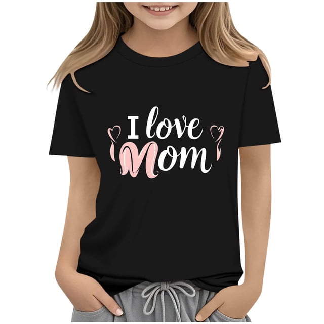 T-shirt à Manches Courtes Imprimé à Col Rond pour Enfants, Tissu en Polyester Doux Confortable Tenue Décontractée pour l'Été le Printemps l'École Usage Quotidien
