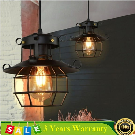 Farmhouse Ceiling Light Fixture Rustic Industrial Iron Cage Hanging Pendant Lamp